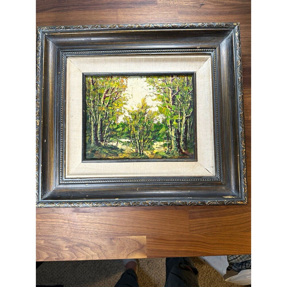 Vintage Original Oil Painting Birch Forest Woodland Landscape 15x17 Gilt Frame